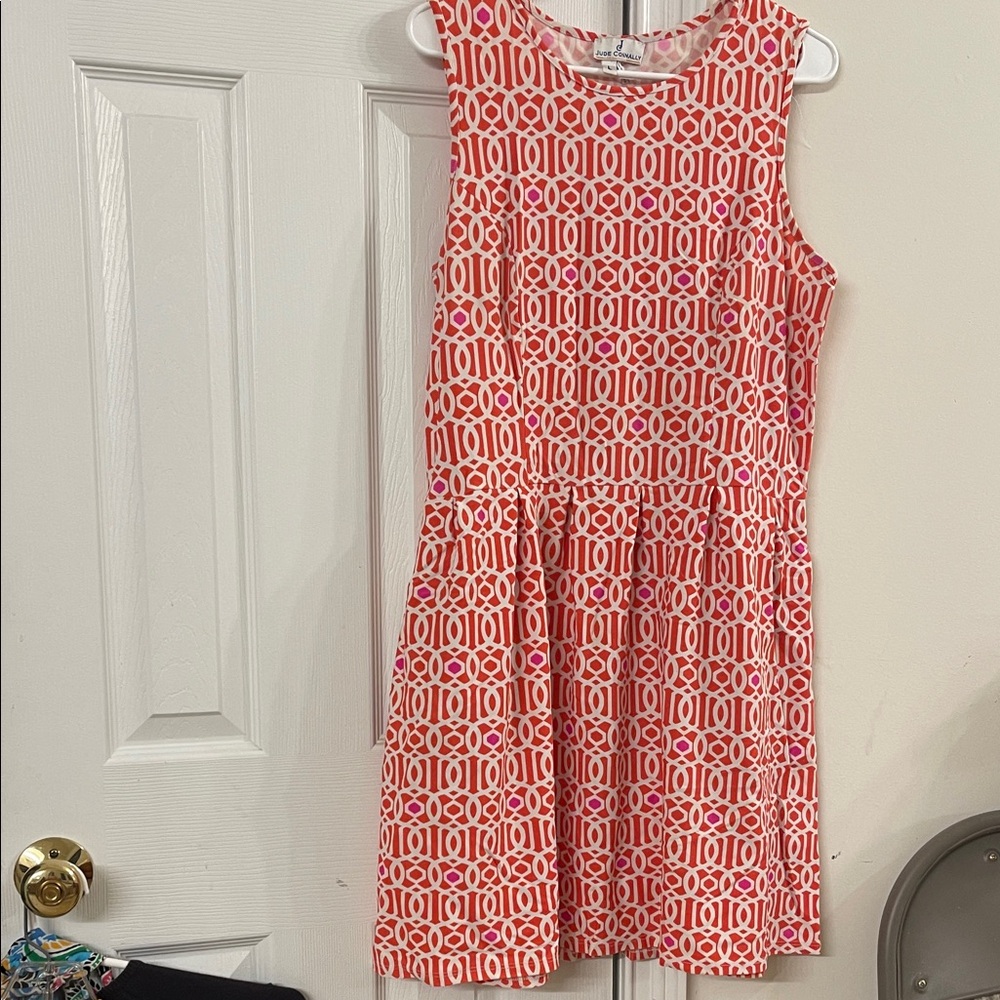 Jude Connally Coral & White Geometric Sleeveless Dress